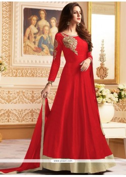 Red Banglori Silk Floor Length Anarkali Suit