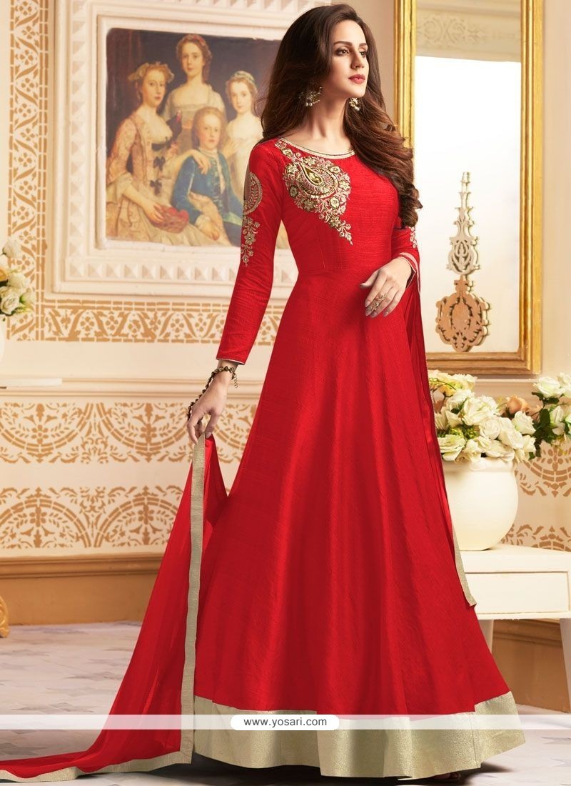Buy Red Banglori Silk Floor Length Anarkali Suit | Anarkali Suits
