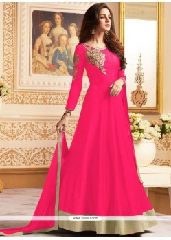 Hot Pink Banglori Silk Floor Length Anarkali Suit