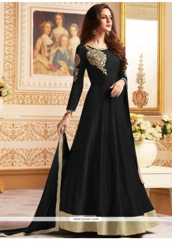 Black Embroidered Work Banglori Silk Floor Length Anarkali Suit