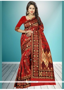 Art Silk Red Weaving Work Traditional Saree