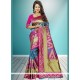 Blue And Hot Pink Weaving Work Designer Traditional Saree