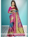 Blue And Hot Pink Weaving Work Designer Traditional Saree