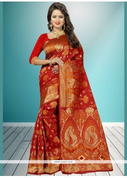 Art Silk Red Weaving Work Designer Traditional Saree