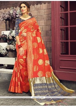 Orange Weaving Work Art Silk Designer Traditional Saree