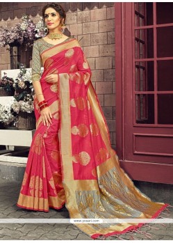 Rose Pink Weaving Work Art Silk Traditional Saree