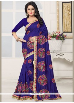 Resham Work Blue Designer Saree