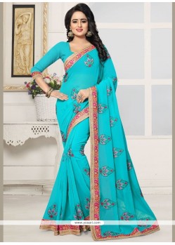 Georgette Aqua Blue Designer Saree