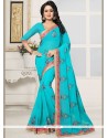 Georgette Aqua Blue Designer Saree