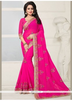 Stone Work Georgette Designer Saree In Hot Pink