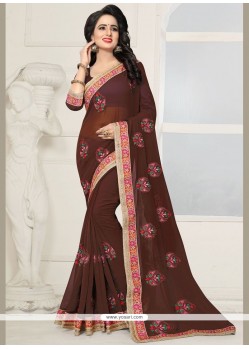 Maroon Resham Work Designer Saree