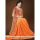 Chiffon Satin Orange Embroidered Work Designer Saree