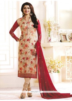 Prachi Desai Red Lace Work Churidar Designer Suit
