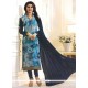 Prachi Desai Blue Faux Georgette Lace Work Churidar Designer Suit