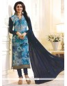 Prachi Desai Blue Faux Georgette Lace Work Churidar Designer Suit