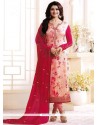Prachi Desai Faux Georgette Lace Work Pink Churidar Designer Suit