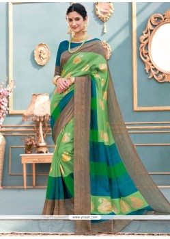 Art Silk Green Print Work Traditional Saree