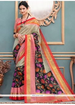 Multi Colour Print Work Art Silk Traditional Designer Saree