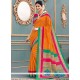 Orange Print Work Art Silk Traditional Designer Saree