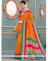 Orange Print Work Art Silk Traditional Designer Saree