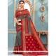 Grey And Red Art Silk Traditional Saree