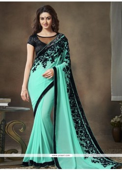 Aqua Blue Sequins Work Saree