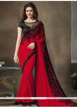 Red Faux Georgette Classic Designer Saree