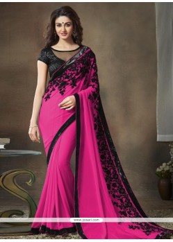 Embroidered Work Hot Pink Classic Designer Saree