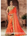 Orange Embroidered Work Jacquard Silk Traditional Saree
