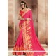 Hot Pink Patch Border Work Jacquard Silk Traditional Designer Saree