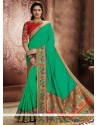 Sea Green Embroidered Work Art Silk Designer Traditional Saree