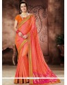 Orange Embroidered Work Traditional Saree