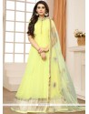 Embroidered Faux Georgette Floor Length Anarkali Suit In Yellow