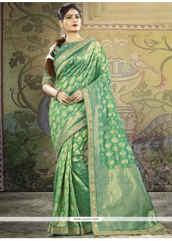 Weaving Work Green Art Silk Traditional Saree