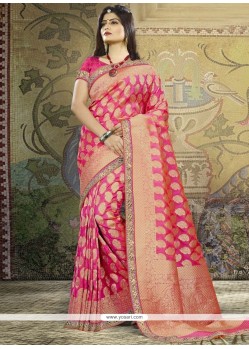 Hot Pink Weaving Work Art Silk Designer Traditional Saree