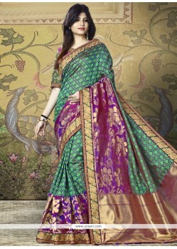 Embroidered Work Sea Green Designer Traditional Saree