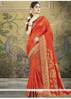 Art Silk Orange Patch Border Work Designer Traditional Saree