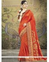 Art Silk Orange Patch Border Work Designer Traditional Saree