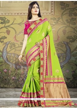 Art Silk Green Embroidered Work Traditional Designer Saree