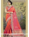 Orange And Pink Patch Border Work Art Silk Traditional Designer Saree