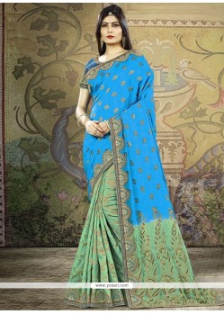 Blue Embroidered Work Art Silk Designer Traditional Saree