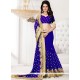 Faux Georgette Blue Embroidered Work Classic Designer Saree