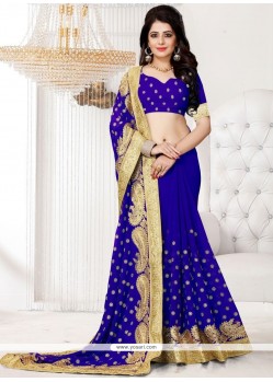 Faux Georgette Blue Embroidered Work Classic Designer Saree