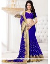 Faux Georgette Blue Embroidered Work Classic Designer Saree