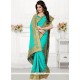 Turquoise Patch Border Work Classic Designer Saree