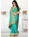 Turquoise Patch Border Work Classic Designer Saree