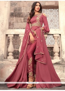 Resham Work Faux Georgette Pink Pant Style Suit