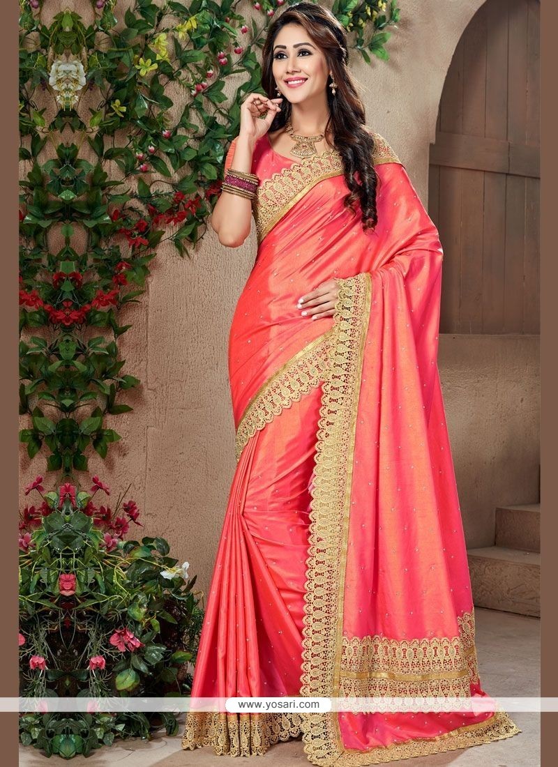Pink And Green Net Half Designer Saree With Border And Blouse, Construction  Type: Machine
