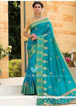 Art Silk Blue Weaving Work Traditional Designer Saree