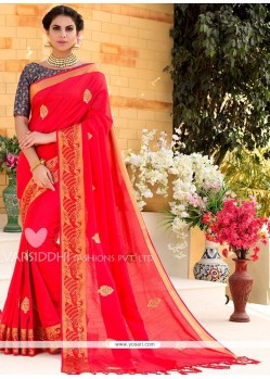 Art Silk Red Weaving Work Designer Traditional Saree